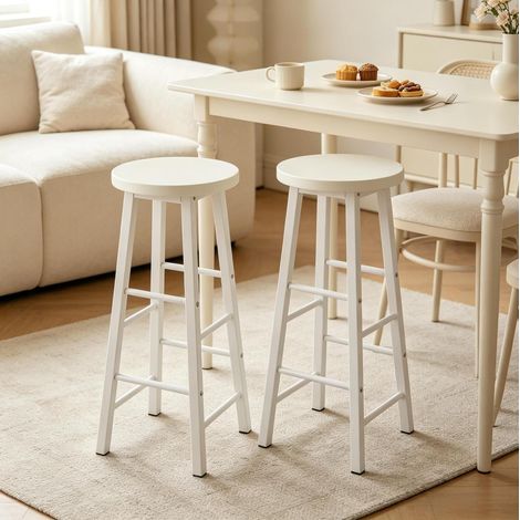Lot de 2 tabourets de bar industriels blancs en MDF et métal, assise 71 cm, repose-pieds, pour cuisine et comptoir CHICFURN (1/5)