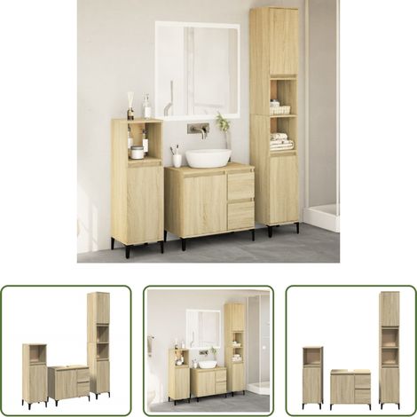 vidaXL Set de muebles de baño 3 pzas madera contrachapada roble Sonoma (1/5)