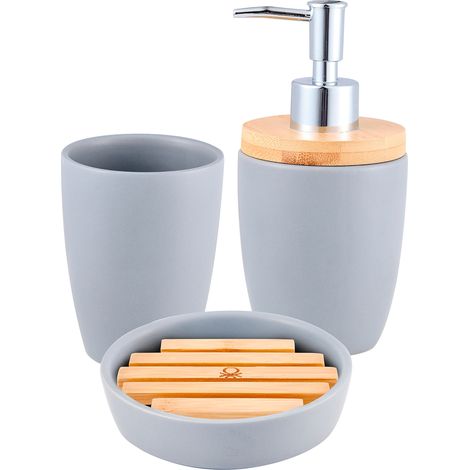 Benetton Set 3pc accesorios de baño (vaso + dispensador de jabón + plato para jabón) cerámica gris tevere (1/5)