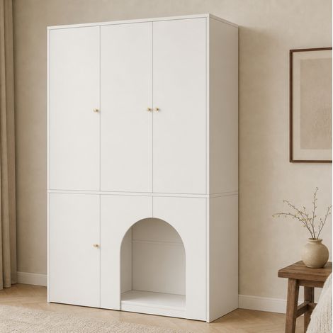 Armario ropero de 3 puertas con barra y zona arqueada, blanco, 120 x 50 x 200 cm (1/5)