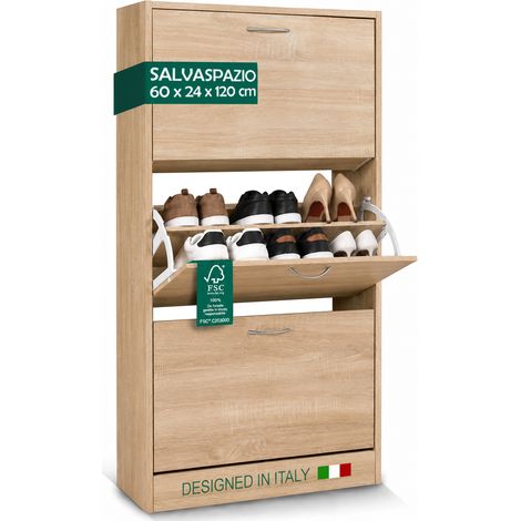 Scarpiera 3 Ante Ripiani Doppia Profondita in Melamina 60x24x120cm Colore Beige (1/5)