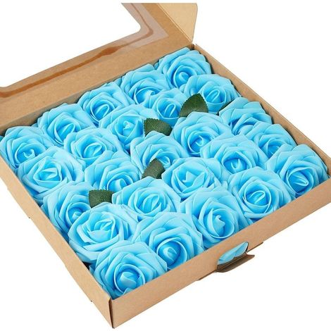 Flowers Haies, 25 Pieces, Fausses Pink in Foam of Polystyrene with Rod, Suitable to the Decoration Indoor, to the Bouquet of Wedding, or to the Decoration of Garden, etc-Blue Clear- (1/5)