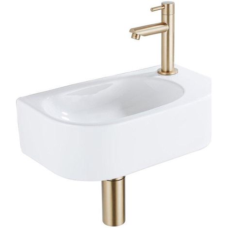 Fugaflow Efficiente Pietra Ensemble lavabo pour WC - 40x21.5x12cm - droite - lisse - semi‑rond - 1 trou de robinet - céramique - robinet de lave-mains (1/5)