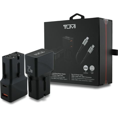 25-W-TUMI-USB-C/USB-A-Wandladegerät, Schwarz + USB-C/USB-C-Kabel (1/5)