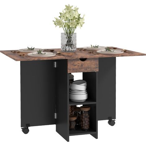 Ausziehbarer Klapptisch für 2–4 Personen, 2 Ausklappplatten, 120 x 72 x 75 cm, rustikaler schwarzer Stil (1/5)