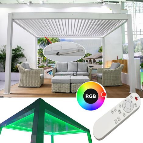 Pergola bioclimatica 3x4m apertura lamelle motorizzata con impianto led rgb - Bianco (1/5)
