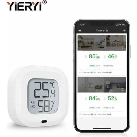 Thermomètre sans fil Bluetooth, capteur de température et d'humidité avec écran LCD 1,5 '', hygromètre interne avec avis d'alarme, prend en charge Android et iPhone pour la maison, le vin, le (1/5)