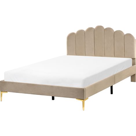 Cama de terciopelo con patas de metal cabecero y somier de láminas gris pardo 140 x 200 cm Sauvian