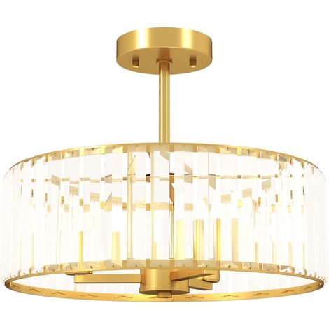 Deckenlampe, Kronleuchter-Design mit Kristallschirm, 3 Glühbirnen, Metall, Goldfarben