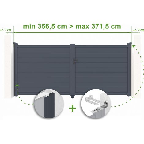 Puerta batiente regulable ancho EIGER 3,5m Alt.160cm aluminio Gris antracita (1/4)