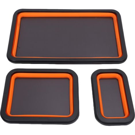 Ensemble de 3 plateaux magnétiques pliables de tailles différentes pour vis, boulons, écrous, rondelles, goupilles et petites pièces métalliques. Organisateur de rangement pour outils de mécanicien. (1/5)