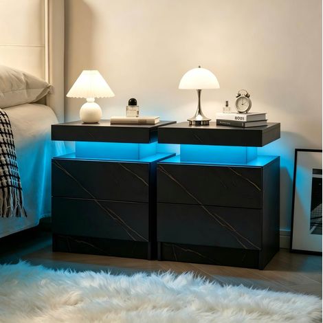 Set di 2 comodini LED, 2 cassetti, nero e oro DESVIAE (1/5)