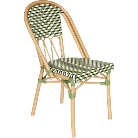 Chaise de terrasse style parisien aluminium et rotin synthétique vert (1/5)