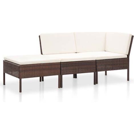 3-tlg. Garten-Lounge-Set mit Auflagen Poly Rattan Braun