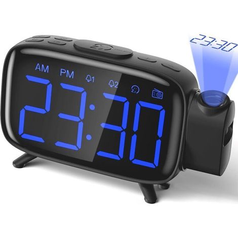 Projection Alarm Clock, Digital Alarm Clock Radio with 3 Brightness Levels, 180° Projection, FM Radio (1/5)