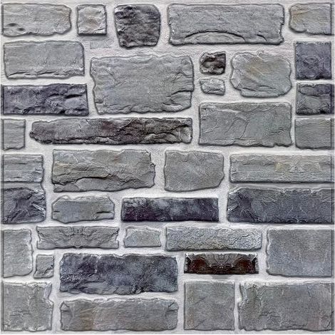Panneaux Muraux 3D Adhesif Pierre, 10 Pièces, 30x30 cm, Fausse Brique Murale PVC, Revêtement Mural 3D Adhésif Imitation Pierre pour Salon, Chambre (1/5)