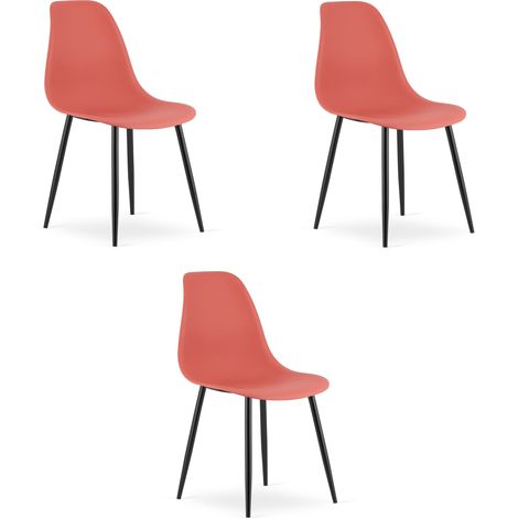 Chaise - leobert - wat - rouge cinabrepieds noirs - 46 x 51 x 84 cm - lot de 3 211770372