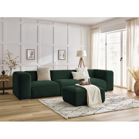 BOBOCHIC - Canapé droit fixe 3 places ZEPHYR avec pouf Vert (1/5)