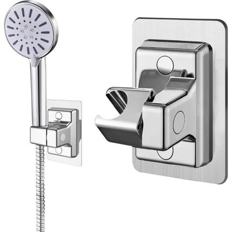 Support de pommeau de douche argenté, support de douche universel réglable à 360°, aucun perçage requis. (1/5)