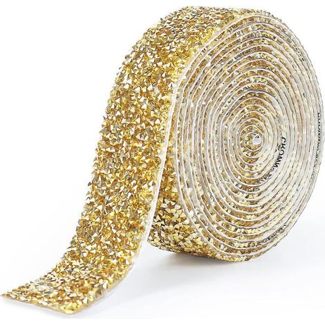 Ruban strass 3 mètres Résine dorée Adhésif puissant Décoration et loisirs créatifs 30 mm (1/5)