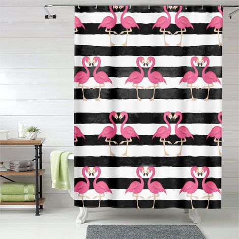 Rideau de douche flamant rose aquarelle décoratif, tissu imperméable, 90x180 cm (1/5)
