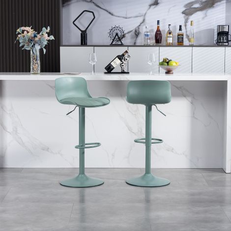 Lot 2 de tabouret de bar pivotant 360°, en métal et similicuir, réglable en hauteur, avec dossier et repose-pieds, vert menthe (1/5)