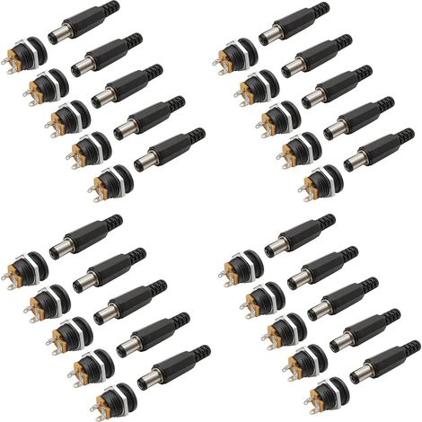 20 PCS 5.5 mm x 2.1 mm mâle Prise d'alimentation CC connecteur Adaptateur Prise Alimentation à souder et 20 PCS 5.5mm x 2.1mm Femelle Prise d'alimentation CC 3 Broches connecteur Montage Panneau (1/5)