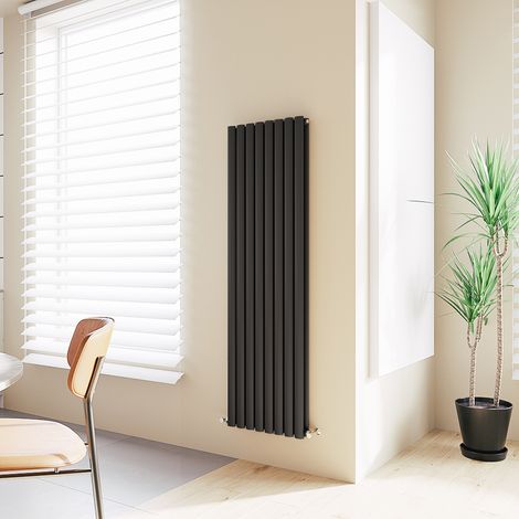 Acezanble Vertical Oval Column Radiator Central Heating Rad 1600x427mm Double Black