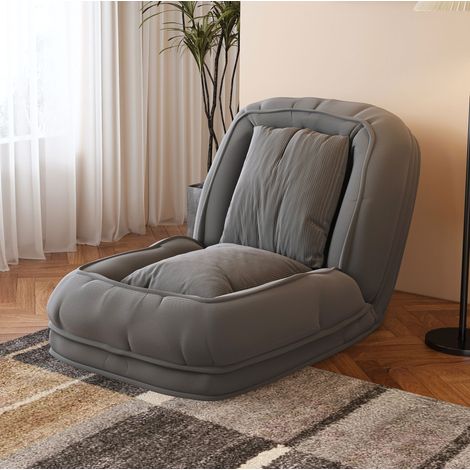 Divano letto pieghevole 1 posto, schienale regolabile 5 posizioni, 2 cuscini, grigio DESVIAE (1/5)