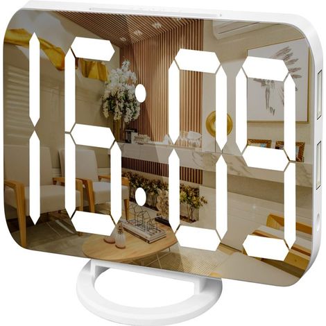 Reloj despertador digital WulaWindy, pantalla LED grande, cargador USB, función de repetición de alarma, modo recuerdo, para colgar en la pared, junto al ordenador, para cámara (blanco)