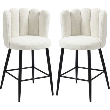 Set of 2 Modern Cream Bar Stools with Faux Cashmere Upholstery,Back Support,Footrest,and Steel Base-Ideal for Kitchen and Breakfast Bar (1/5)