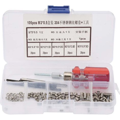 Kit de Réparation de Filetage en Acier Inoxydable, 105 Pièces, Insert à Manchon Visé, Outil M30.5 (1/5)
