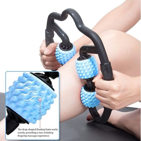 Rodillo de masaje muscular de tejido profundo, rodillo de espuma 3D de 360° para masaje anticelulítico, rodillo de espuma de 4 ruedas, masajeador de piernas y relajación de puntos gatillo, accesorios  (1/3)