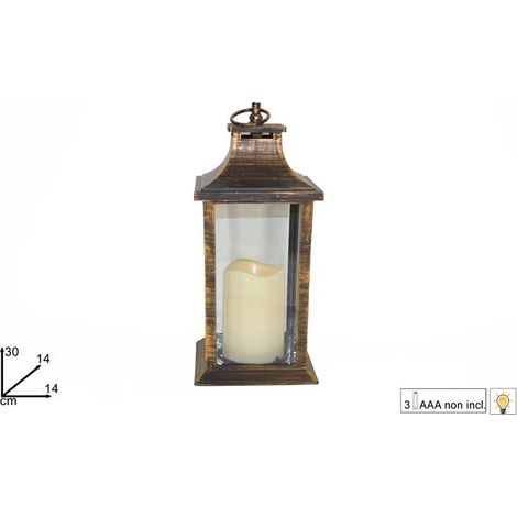 Lanterna Decorativa Nera Effetto Oro con Candela 30 x 14 cm (1/2)