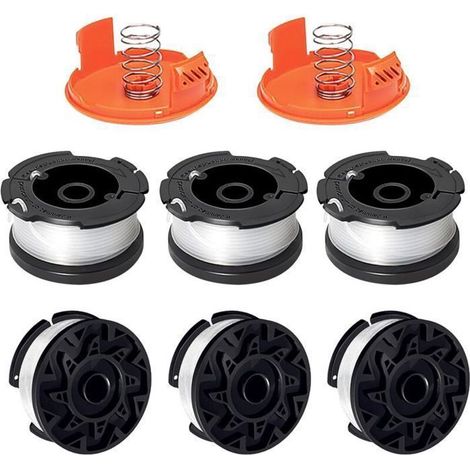 6 bobines fil coupe-bordure Black+Decker AF100/SF080/DF065 - HAWUJ - Avec 2 couvercles + 2 ressorts (1/4)