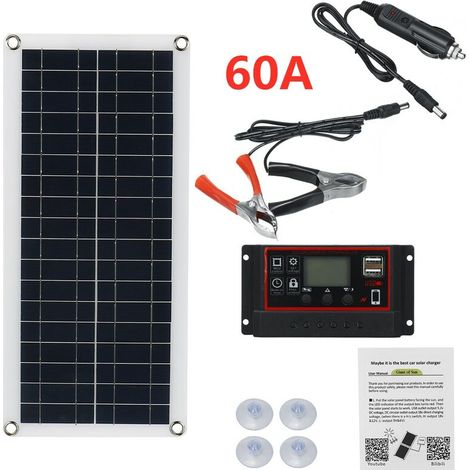 12V Portable Solar Panel Car Van Boat Caravan Camper Trickle Battery Charger(Black 60A Controller and Solar Panel) (1/5)