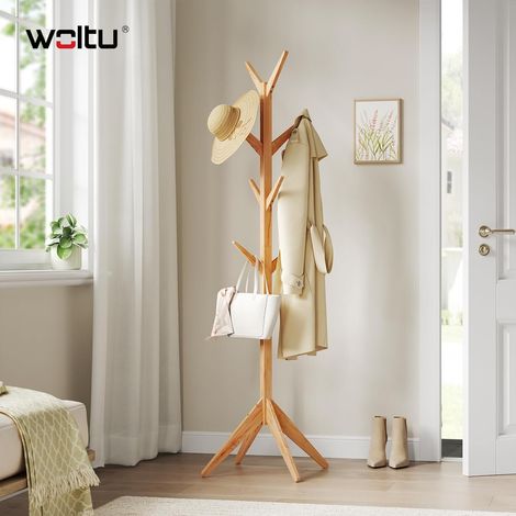 WOLTU Perchero Madera de Pie Tipo de Árbol para Colgar Ropa con 8 Ganchos en 4 Niveles Altura de 180 cm Color Naturaleza MDF (1/5)