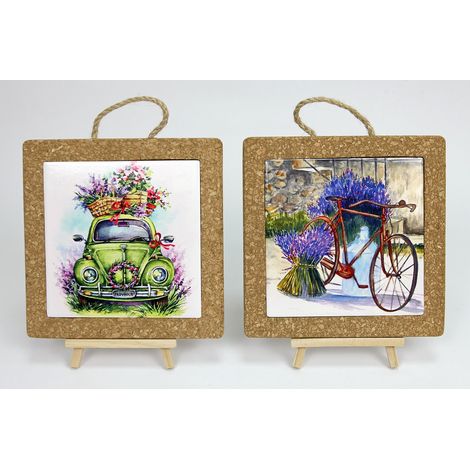 Linea Due Elle Sottopentola Ceramica e Sughero 19,5 x 19,5 x 1 Cm Decorazione Lavanda 1 Pz