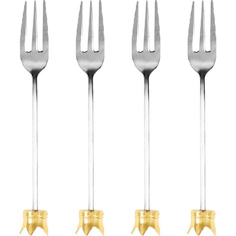 Lot de 4 Fourchettes à Dessert et Gâteau Couronne Dorée en Acier Inoxydable 11 cm - PANGIVO (1/3)