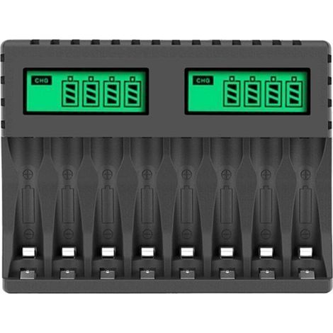 Caricabatterie con display LCD, caricabatterie intelligenti a 8 slot per batterie ricaricabili AA/AAA NiCd NiMh, caricabatterie AA AAA (1/4)
