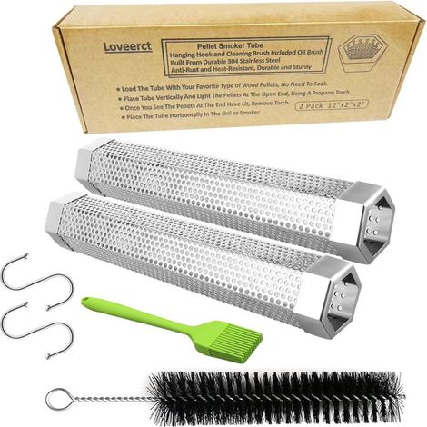 Tubes Fumoirs – Lot 2 – 30cm – Acier Inox – 5h Fumée – Fromages/Viandes/Poissons – Hexagonal – Brosses Incluses (1/5)