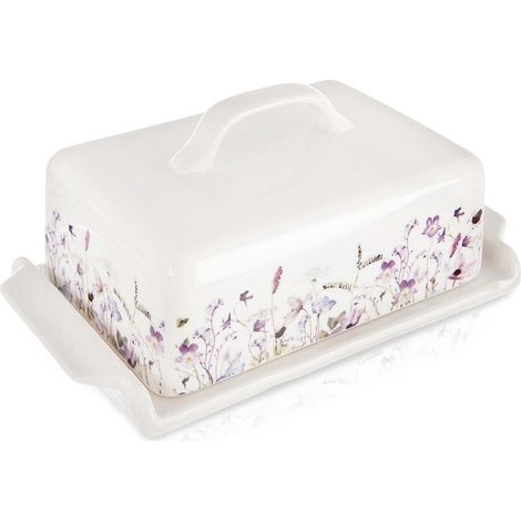 Porcelain butter dish with lid white floral design 235492143 (1/5)