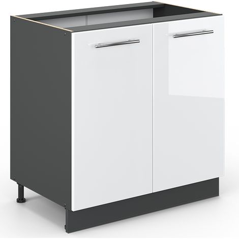 Meuble bas sous-évier Fame-Line, Blanc Haute brillance, 80 cm avec étagère, sans plan de travail, Vicco