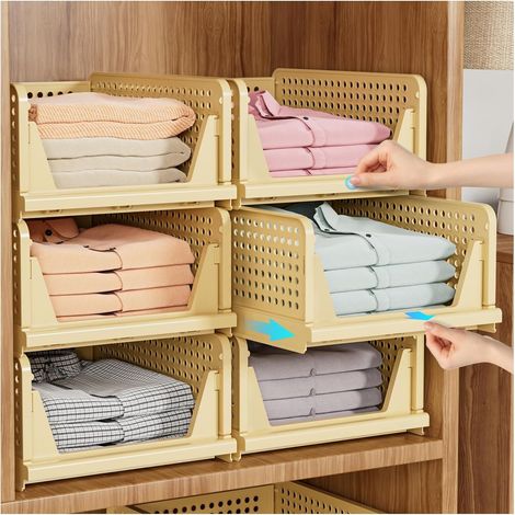 Paniers de rangement empilables pour armoire – adaptés aux chambres, salles de bains, cuisines, etc. – lot de 6, jaunes (1/5)
