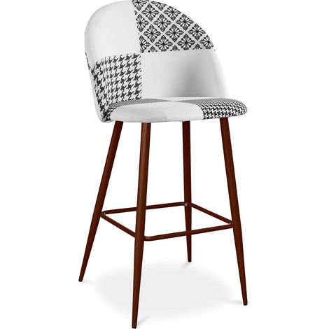 Patchwork Upholstered Stool - Scandinavian Style - Black and White - Evelyne White / Black (1/4)