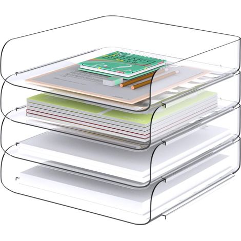 Boîte De Rangement - Transparente PET - Format A4 - Empilable - Bureau Et Bureau À Domicile - Lot De 4 (1/5)