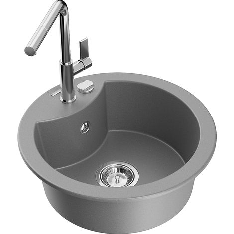 Mexen Diego 1-Becken-Granitspüle mit Mischbatterie Flora, Grau - 6512-71-670401-00