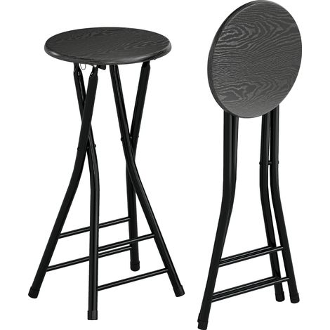 JSSEVN - Lot de 2 Tabourets de Bar Pliables, Chaises de Bar Ronds avec Double Repose-Pieds, Cadre en Acier, Noir (1/5)