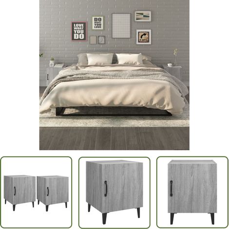 SKM Tables de chevet 2 pcs Sonoma gris Bois d'ingénierie (1/5)