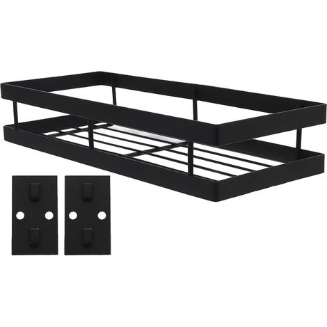 Bardusch - Organisateur de support à épices mural 30 cm panier en maille noire étagère de garde-manger de cuisine support de rangement mural de salle de bain